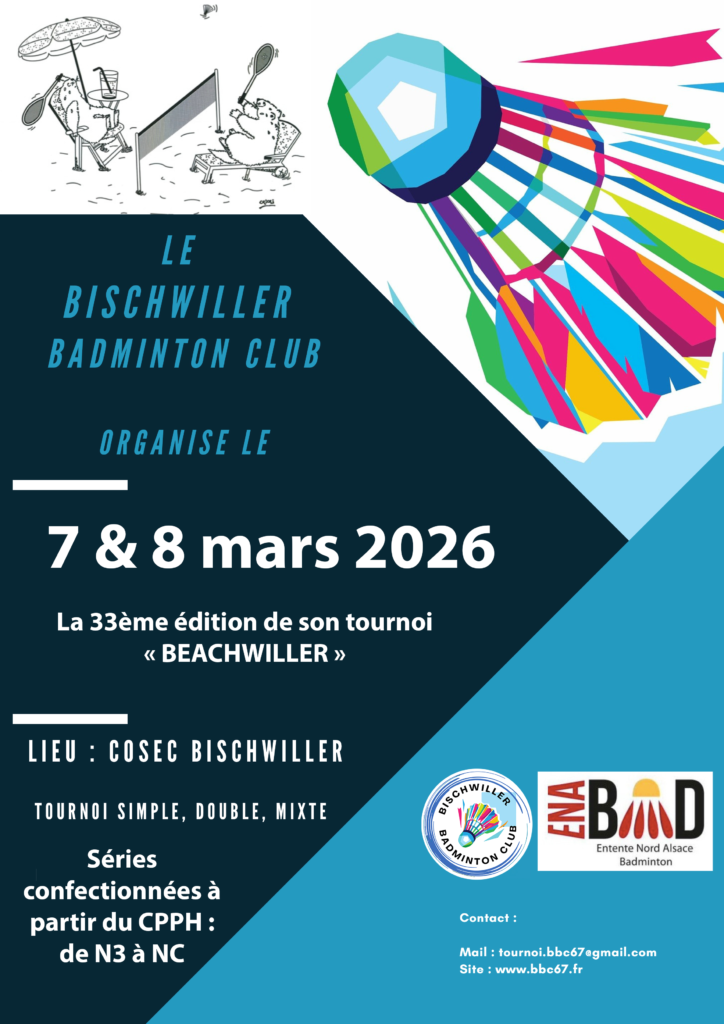 Affiche du Tournoi BBC 2026, 33e édition du Beachwiller, 7 et 8 mars 2026 à Bischwiller